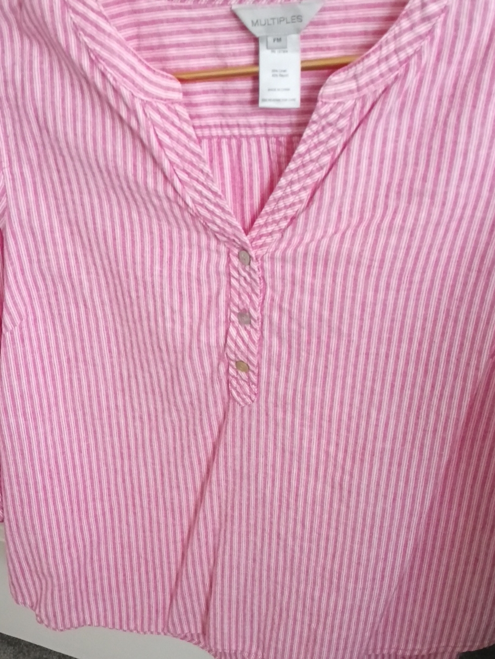 Multiples Pink and White Striped Women's Button-Front Top